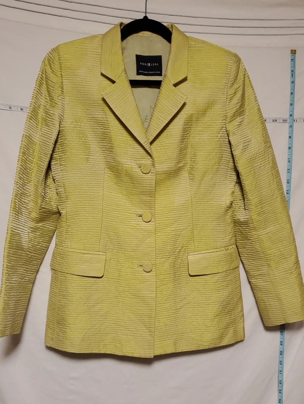 Vintage Ron Leal Chartreuse Textured Blazer Sz 8 Art To Wear